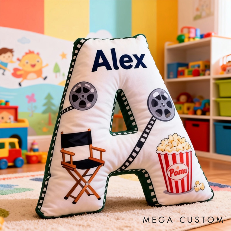 Personalized Popcorn Movie Viewing Letter Pillow for Movie Lovers Initial Pillow Christmas Birthday Party Gift for Kids and Movie Lovers
