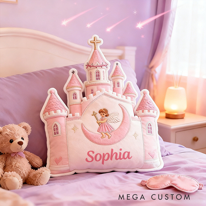 Personalized Littel Angel Moon Pillow with Custom Name Home Decor Graphic 3D Print Pillow Religious Faith Gift for Girls