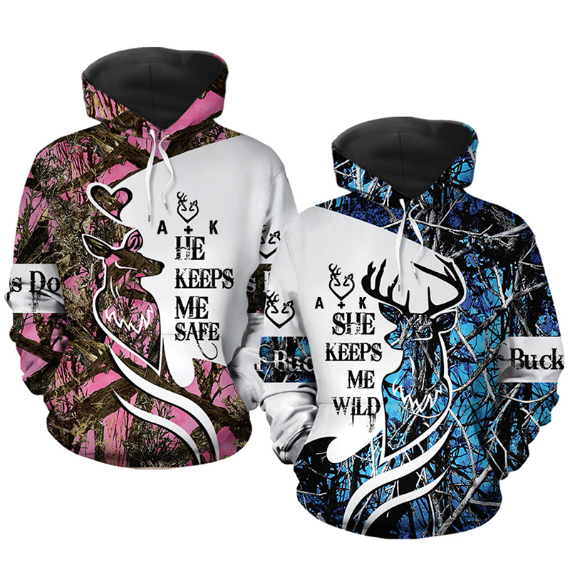 Personalized He Keeps Me Safe She Keeps Me Wild Couple Over Print Matching 3D Hoodie Valentine Gift for Couple 