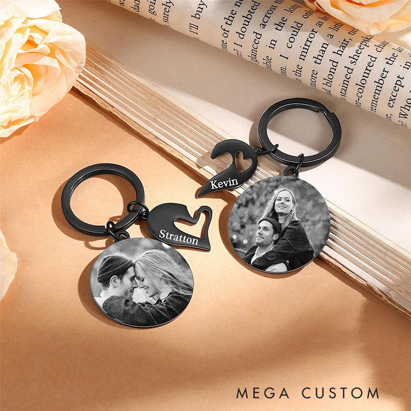 Personalized 2pc Keychain Set Custom Photo Text Gift for Loved Ones