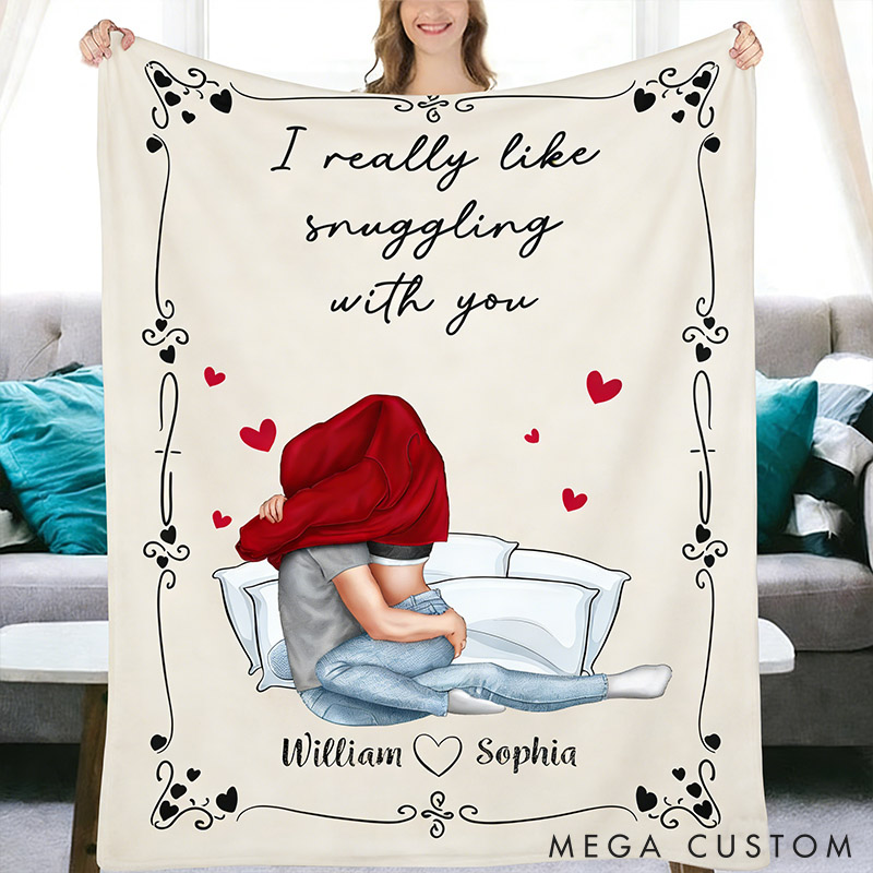 Personalized Snuggling Couple Blanket Custom Couple Valentine's Throw Blanket I Really Like Snuggling With You Couple Gift