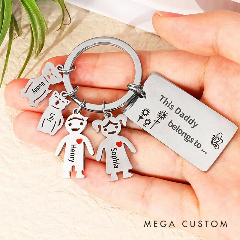 Personalized Family Keychain Custom Kids Pets Names Engraved Perfect Gift for Family Members