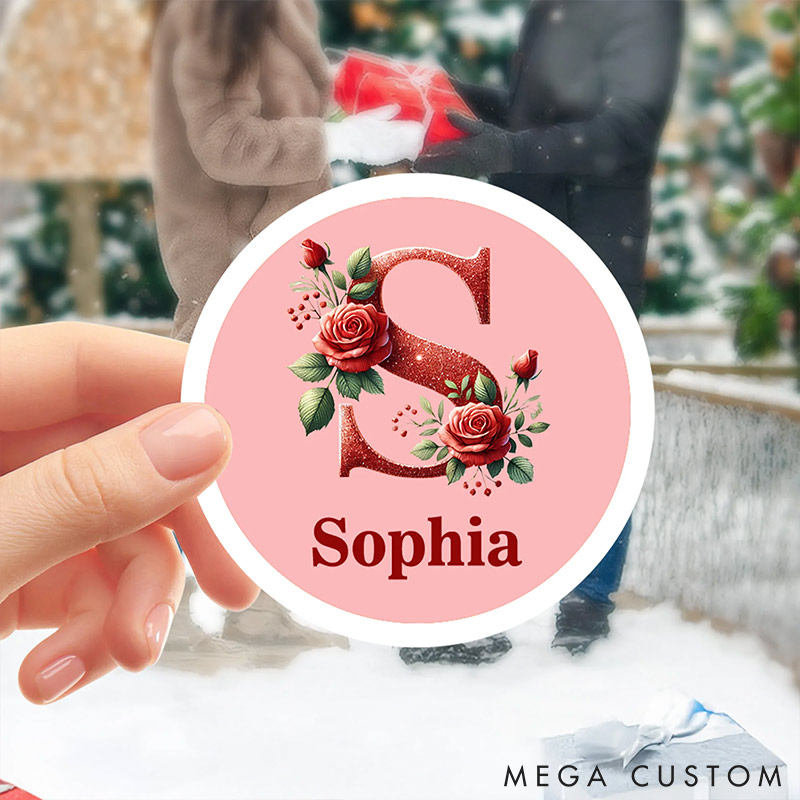 Personalized Romantic Rose Initial Stickers Labels with Name Gift Decor Valentine's Day Stickers Gift for Couple Anniversary Gift for Her for Lovers