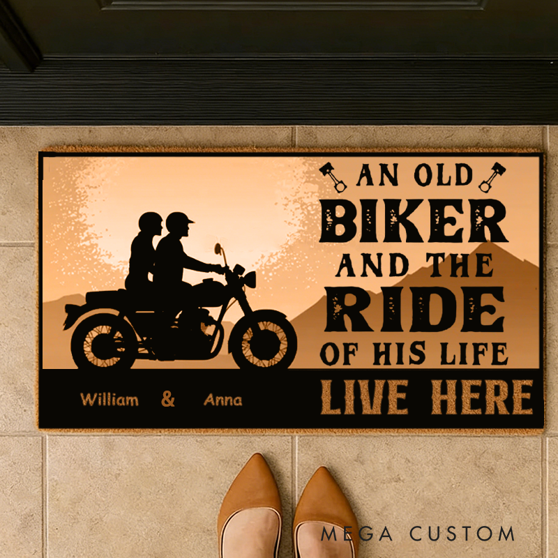 Personalized Biker Gifts Custom Motorcycle Couple Doormat with Names for Motorcycle Lovers Home Decor