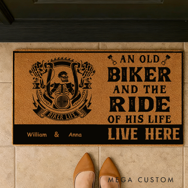 Personalized Biker Gifts Custom Motorcycle Doormat with Names for Biker Couple Home Entry Decor