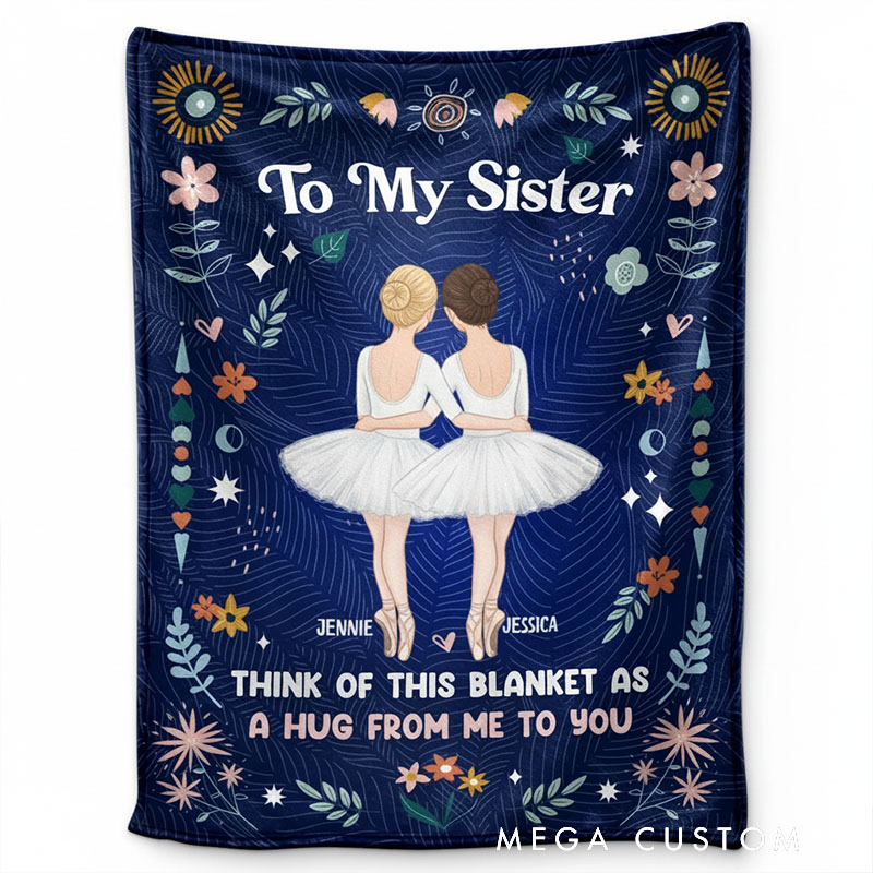 Personalized Cartoon Sister Blanket 'A Hug From Me To You' Custom Photo and Name Gift for Family Friends Dancer