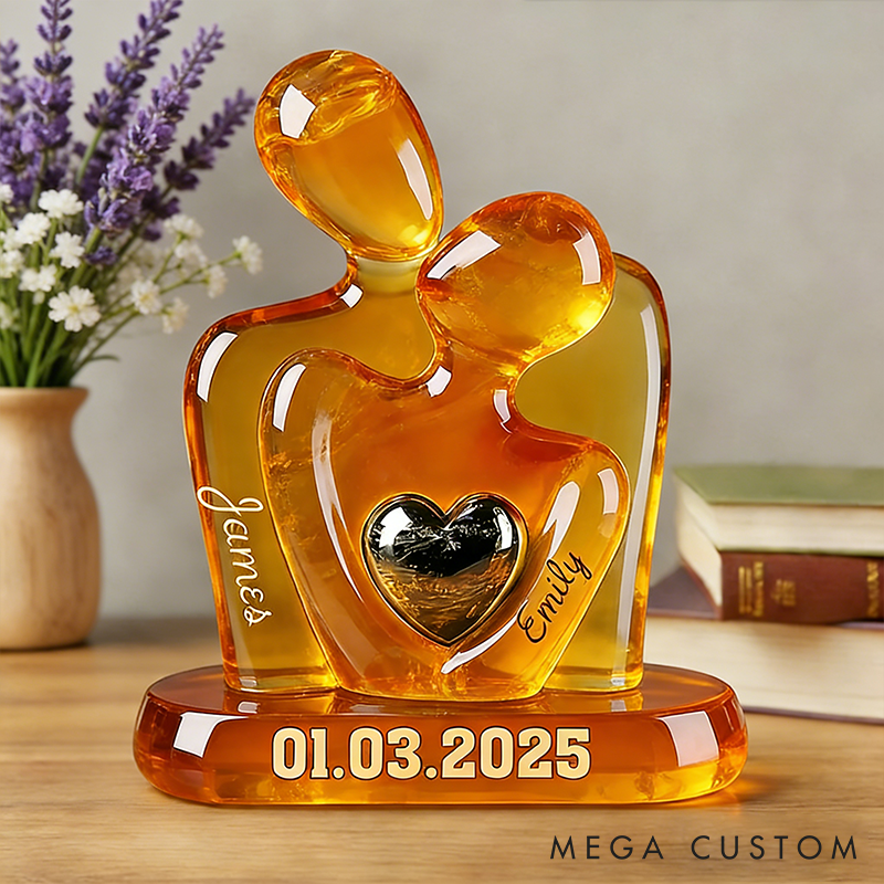 Personalized Couple 2D Flat Acrylic Flaque Elegant Abstract Couple Heart Figurine Timeless Love Keepsake Valentine's Gift