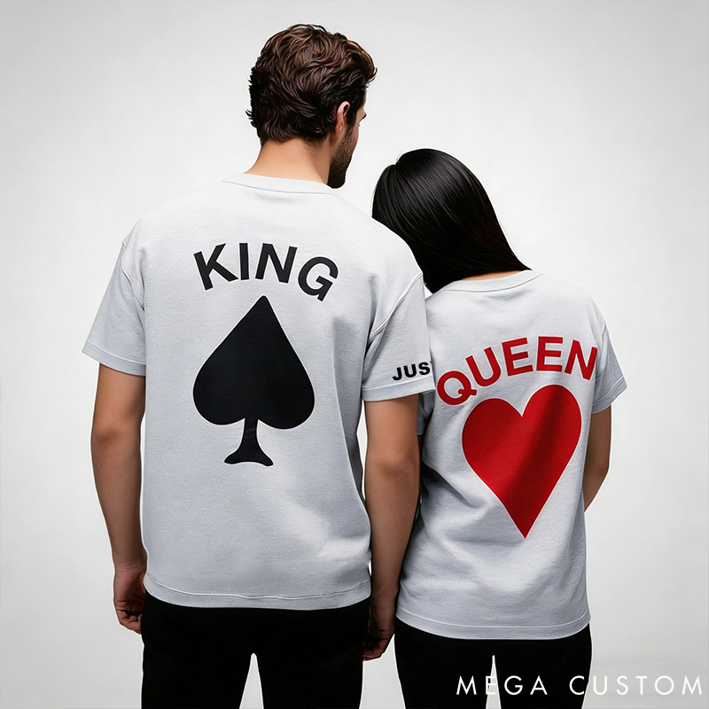 Personalized Couple King and Queen Matching T-Shirts with Name Custom Couple Playing Card Shirts Tee Valentine's Day Gift for Him Her Anniversary Gift