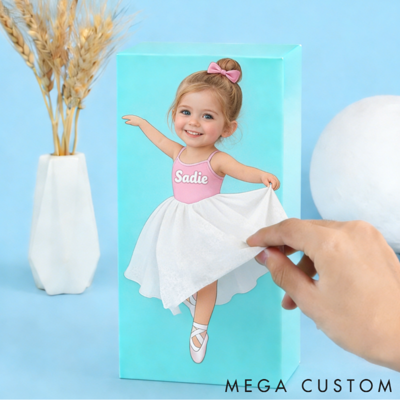 Personalized Dancing Little Girl Tissue Box Cover Custom Name and Photo Unique Gift for Kids