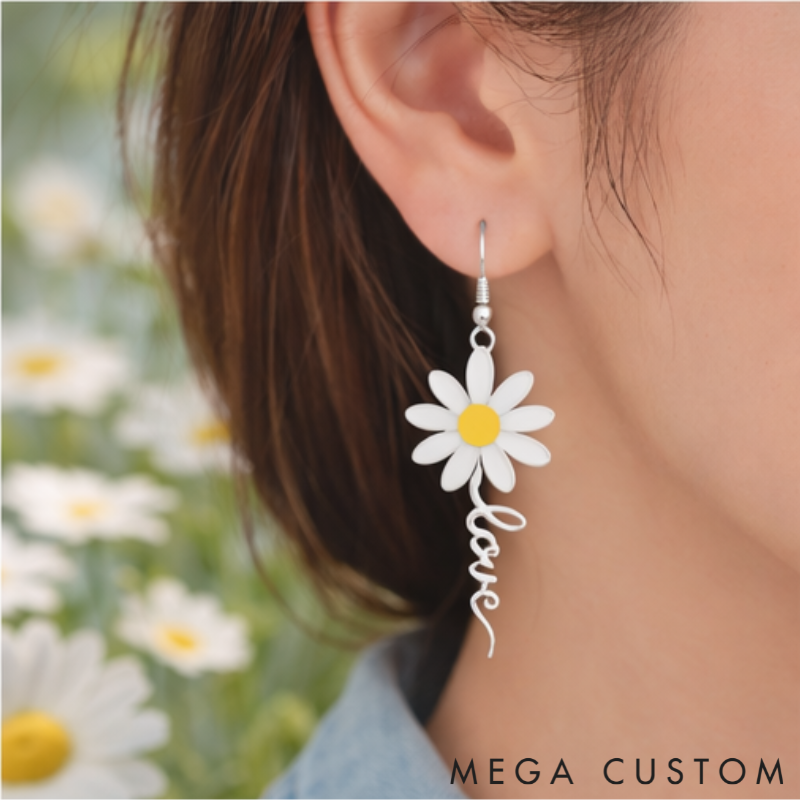 Personalized Dainty Daisy Letter Stud Earrings Custom Name Holiday Gift for Her
