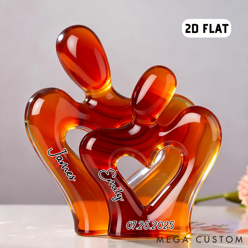 Personalized Heart-Shaped Couple 2D Flat Acrylic Plaque Elegant Love Keepsake Figurine Couple Hug Valentines Gift