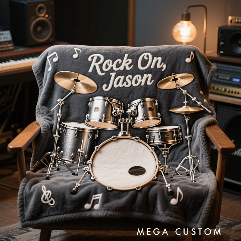 Personalized Drum Kit Soft Throw Blanket with Text and Name Perfect for Drum Kit Lovers Music Enthusiasts Birthday Anniversary Performance Gifts