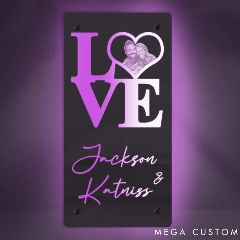Personalized Couple Photo LOVE with Name Seductive Mirror LED Light Custom Couple Portrait Mirror Light Anniversary Valentines Day Gift for Him Her