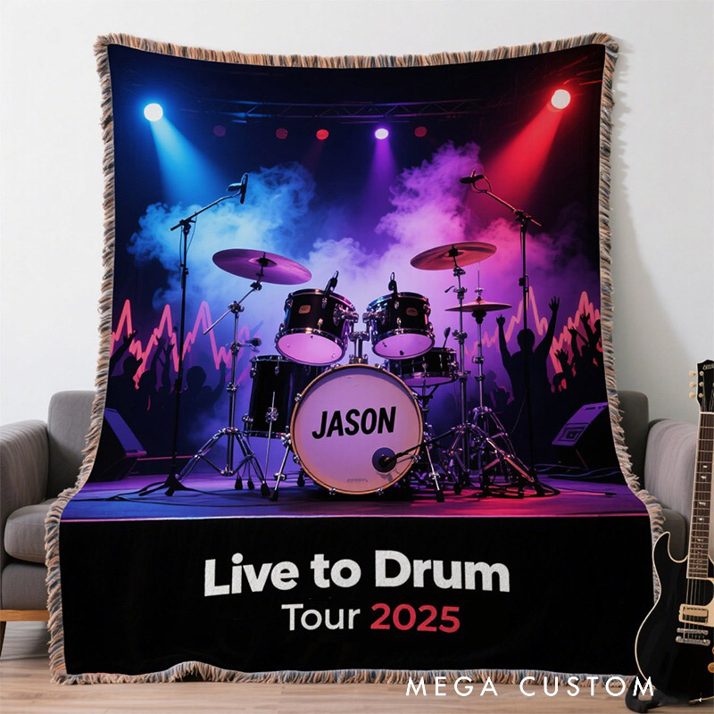 Personalized Live to Drum Soft Throw Blanket with Text and Name Perfect for Drum Kit Lovers Music Enthusiasts Birthday Anniversary Performance Gifts