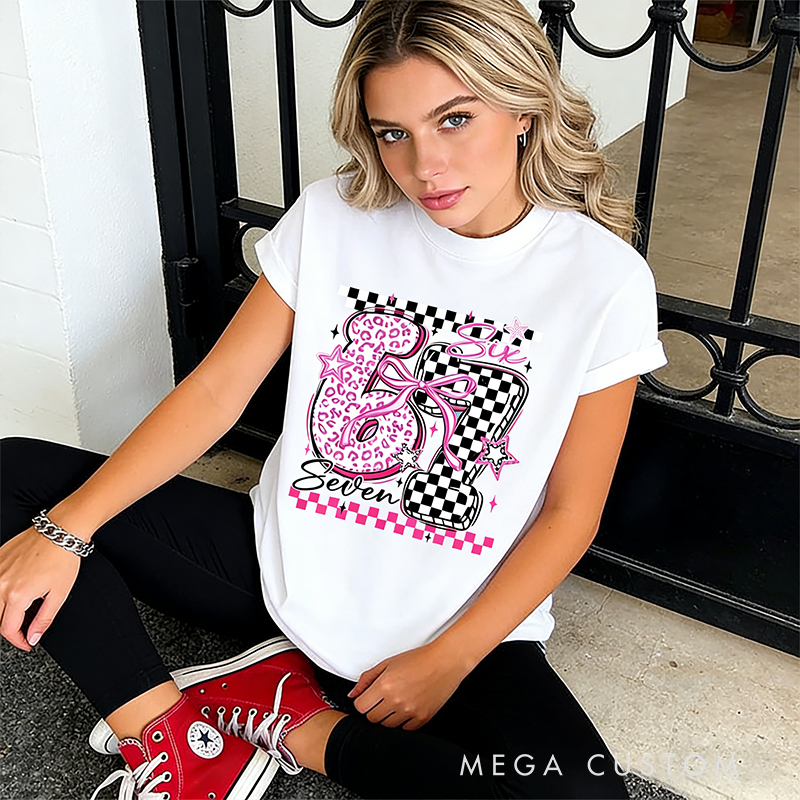 Personalized Racing Gifts Custom Number T-Shirt with Pink Cheetah Checkerboard Design Retro Classic Tee for Girls