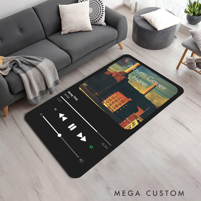Personalized Music Player Interface Rug with Photo and Song for Music Lovers Unique Decorative Carpet for Room and Music Studio for Valentine's Day Anniversary Birthday
