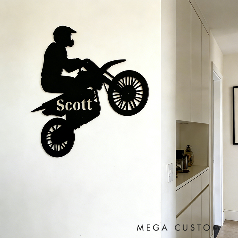 Personalized Motorcycle Gifts Custom Metal Wall Art with Rider Silhouette and Name for Biker Home Garage Decor