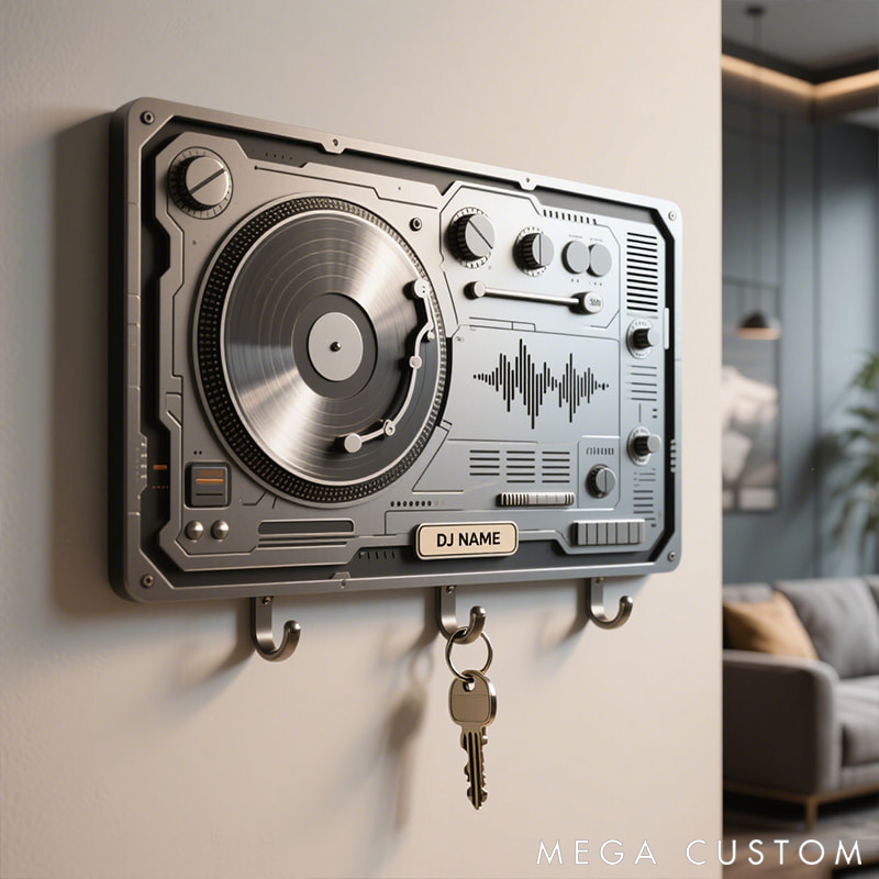 Personalized Metal Keychain Hook with DJ Motif Perfect Gift for Music Lovers