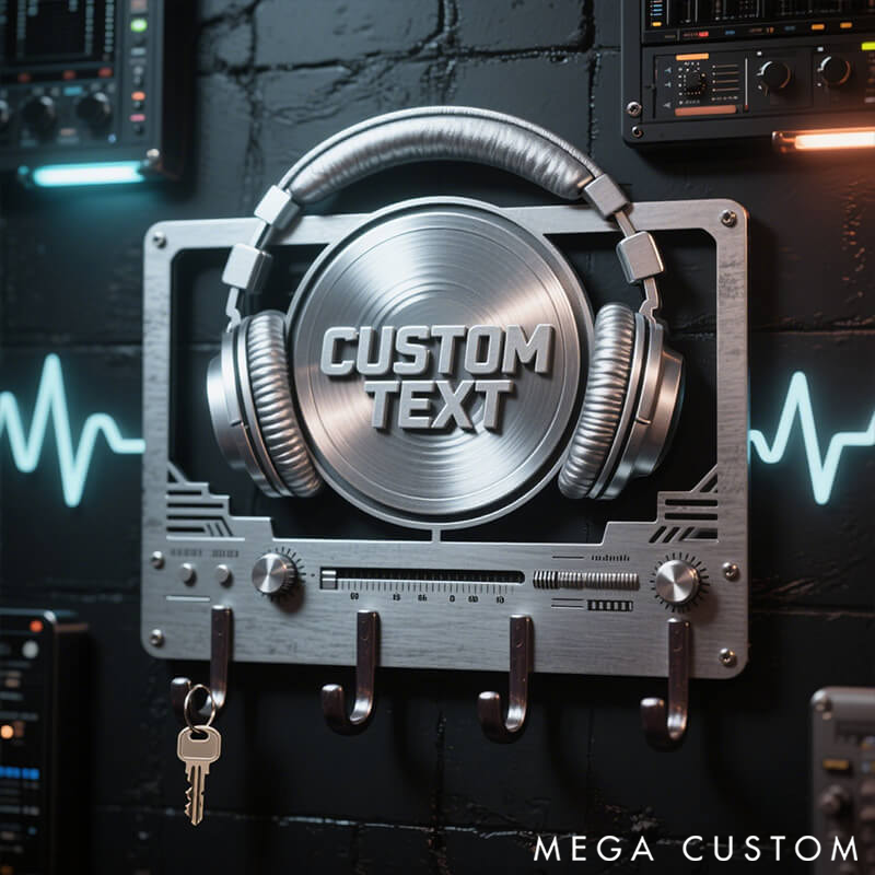 Personalized Metal Keychain with DJ Headphone Design Gift for Music Lovers