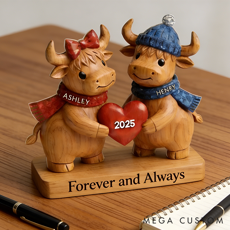 Personalized Couple Highland Cow Acrylic Plaque with Name and Text Valentine Gift For Her