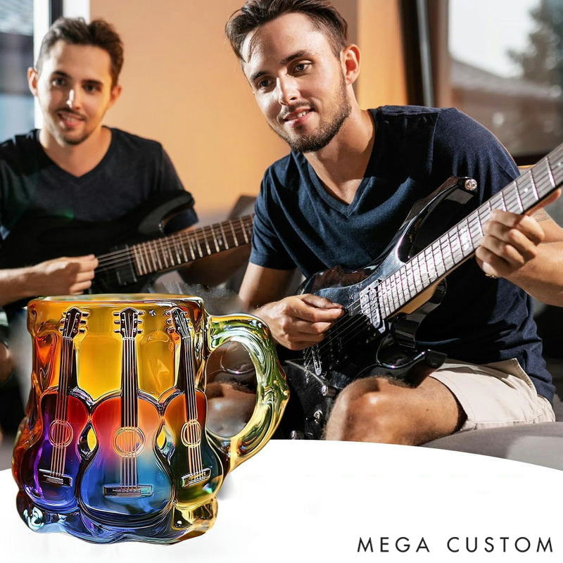 Personalized Colorful Guitar Music Art Mug Glass Cup Gifts for Music Lovers