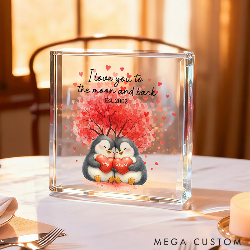 Personalized Couple Penguin Acrylic Plaque Custom Name Year Plaque Anniversary for Partner Couple Valentine's Day Gift for Him Her