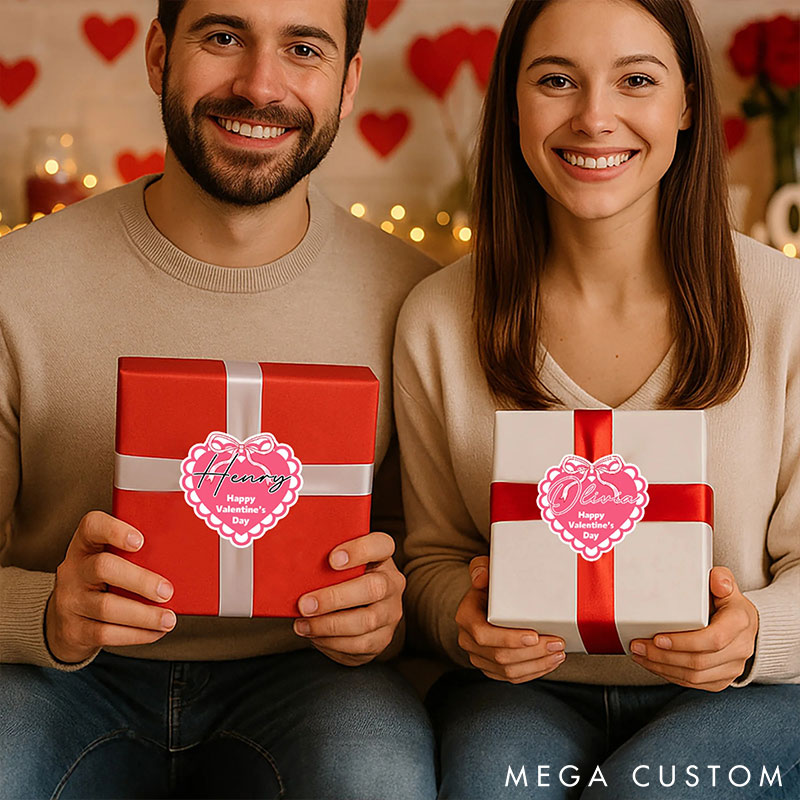 Personalized Romantic Heart Shaped Stickers Labels with Name Gift Decor Valentine's Day Stickers Gift for Couple Anniversary Gift for Her for Lovers