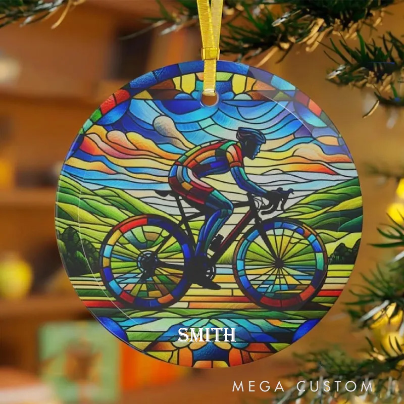 Personalized Stained Glass Mountain Bike Ornament Stained Glass Look Design Keepsake Gift For Bike Lovers