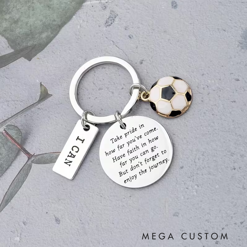 Personalized Stainless Steel Soccer Keychain Custom Engraved Text Perfect Gift for Soccer Fans
