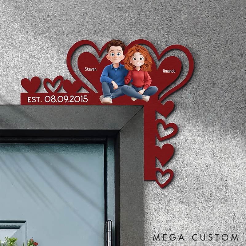 Personalized Couple Red Heart Door Corner Wood Sign Romantic Love Our Happy Corner Together Couple Home Decor Valentines Gift for Couple for Wife Husband