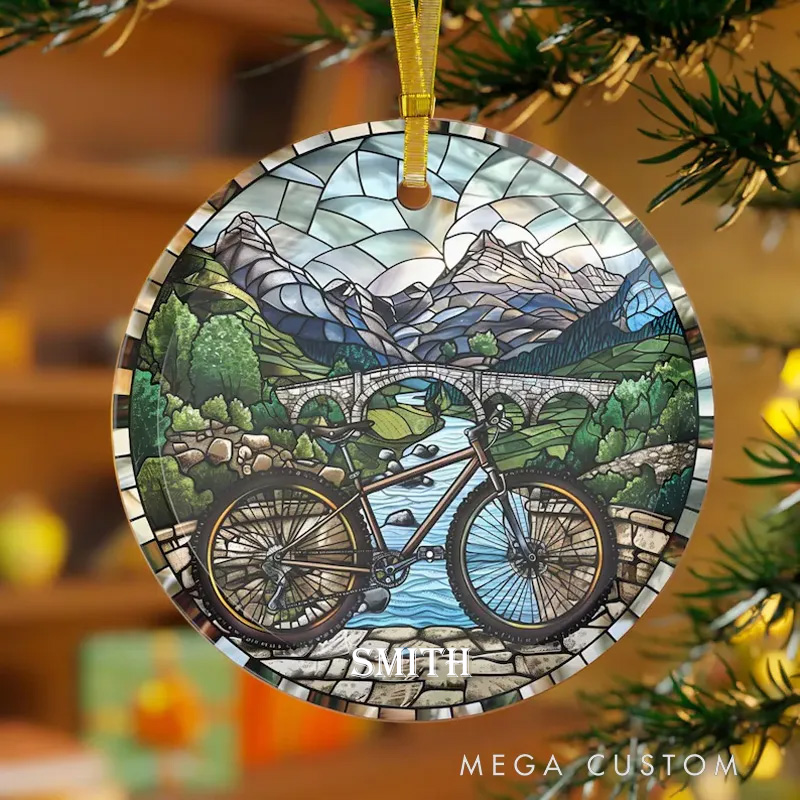 Personalized Stained Glass Mountain Bike Ornament Stained Glass Look Design Bike Lover Gift Real Glass Ornament