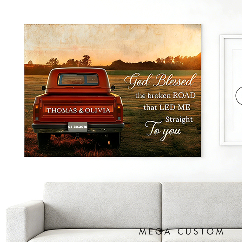 Personalized Couple Gifts Custom Vintage Truck Wall Art with Names Rustic Poster for Bedroom Living Room Home Decor