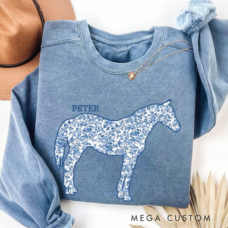 Personalized Floral Horse Sweatshirt Horse Lovers Gift Funny Animals Sweater Cowgirl Gift for Riding Lovers