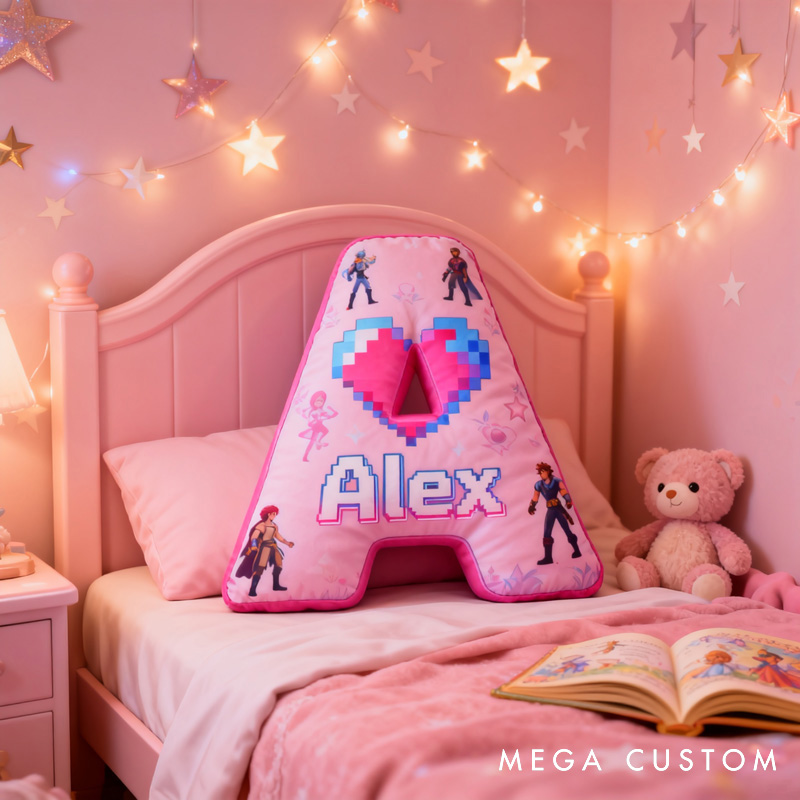 Personalized Heart Game Pixels Letter Pillow with Name Perfect Gift for Gamers and Kids for Valentine's Day Anniversary Confession Birthday