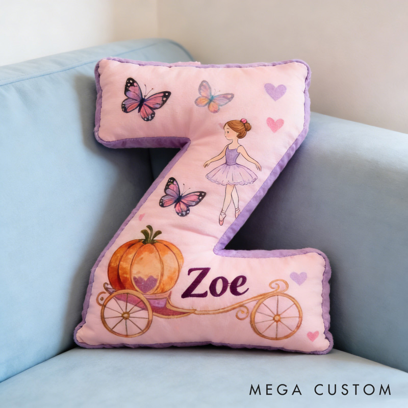 Personalized Ballet Dancers Pumpkin Carriage Cartoon Letter Pillow with Name Soft Stuffed Toy for Kids and Lover Unique Decorative Cushion for Girls' Room for Valentine's Day Anniversary Birthday