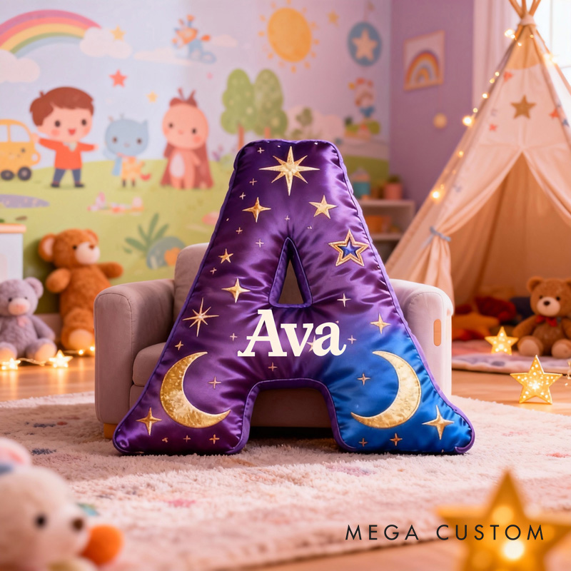 Personalized Gradient Colors Cartoon Magic Letter Pillow with Name Soft Stuffed Toy for Kids Unique Decorative Cushion for Room