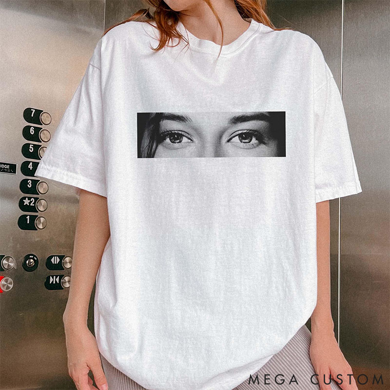 Personalized Couple Human Eyes Photo Washed T-Shirts Custom Girlfriend Boyfriend Eye Love You Shirts with Name Anniversary Gift Valentine's Day Gift
