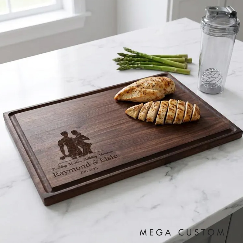 Personalized Engraved Gym Enthusiast Couple Cutting Board with Athletic Couple Fitness Lover for Gym Lovers