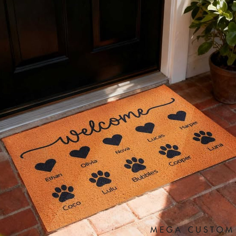 Personalized Pet Lover Welcome Family Heart Paw Doormat