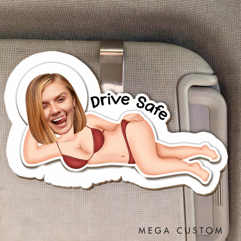 Personalized Funny Gifts Custom Face Car Visor Clip with Bikini Girl Design Add Photo Car Accessory for Boyfriend