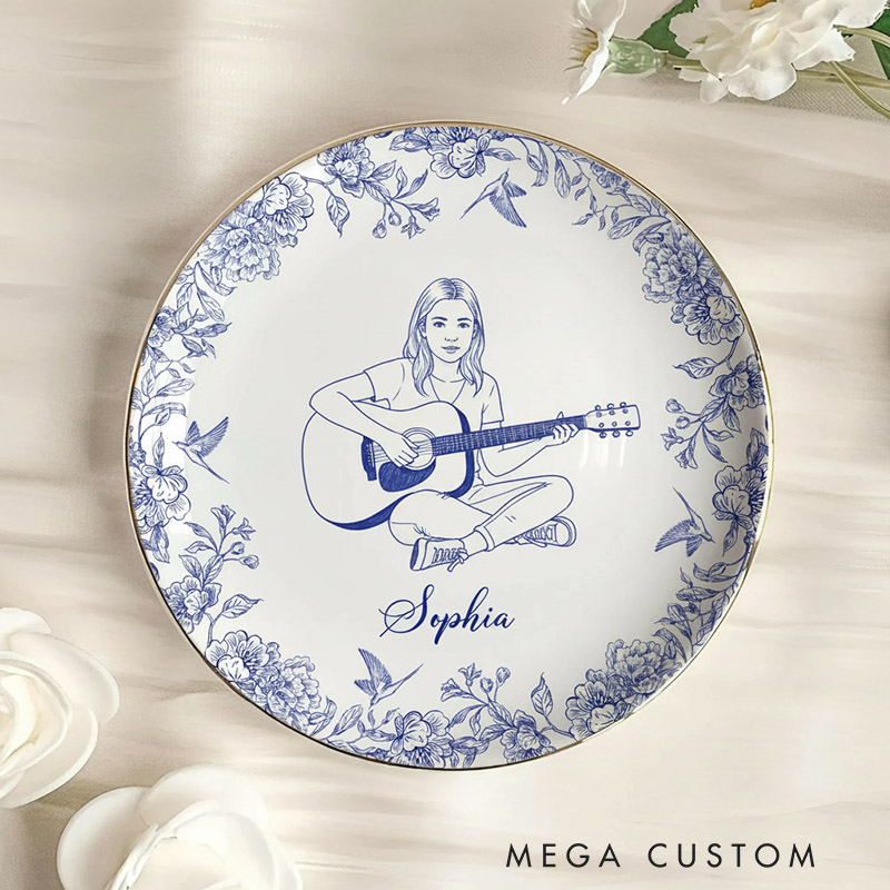 Personalized Guitar Girl Jewelry Dish Custom Photo and Name Music Gift for Girls Guitar Teacher Recital Gifts Guitarist Trinket Tray Band Ring Holder