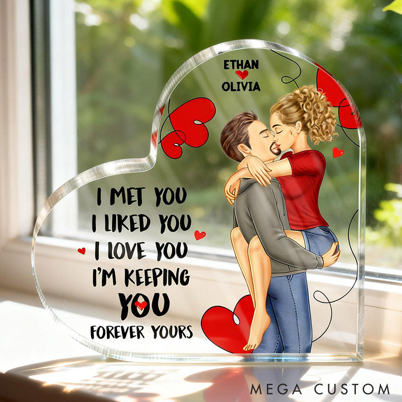 Personalized Couple Forever Yours Heart-Shaped Acrylic Plaque Custom Valentines Anniversary Gift For Couples