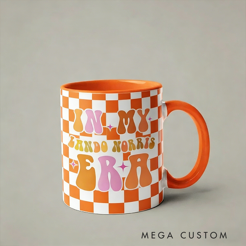 Personalized Racing Gifts Custom Name In My Era Mug Retro Checkerboard Coffee Cup Color Inside Mug for Car Lovers