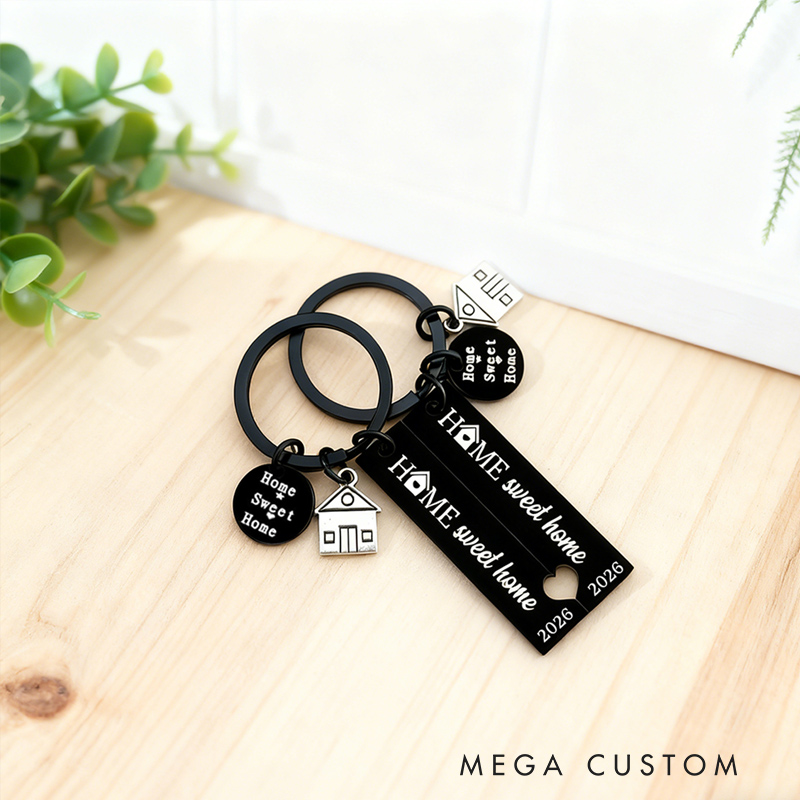 Personalized New Home Keychain Engraved Custom Text Housewarming Anniversary Gift