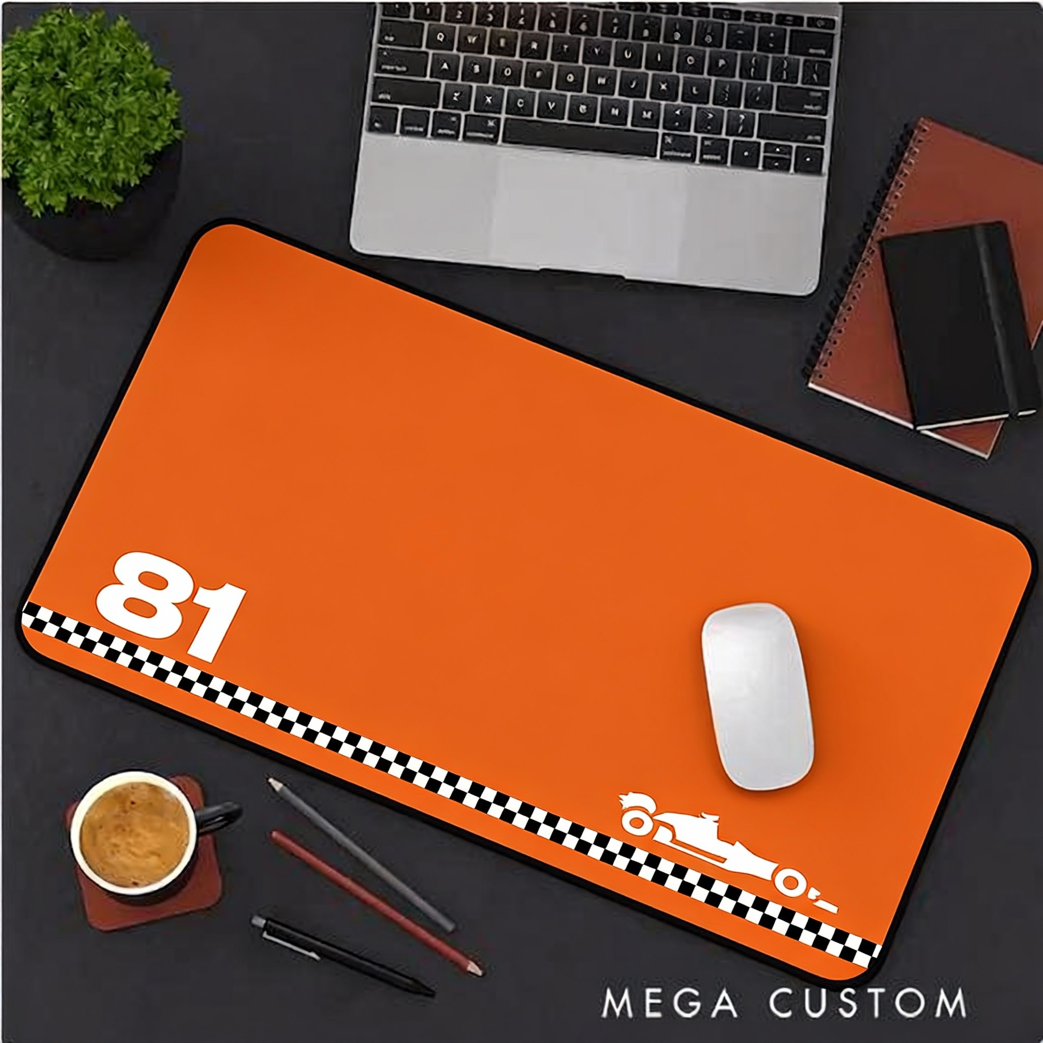 Personalized Racing Gifts Custom Name or Number Mouse Pad with Checkerboard Car Design Desk Mat for Racing Lovers