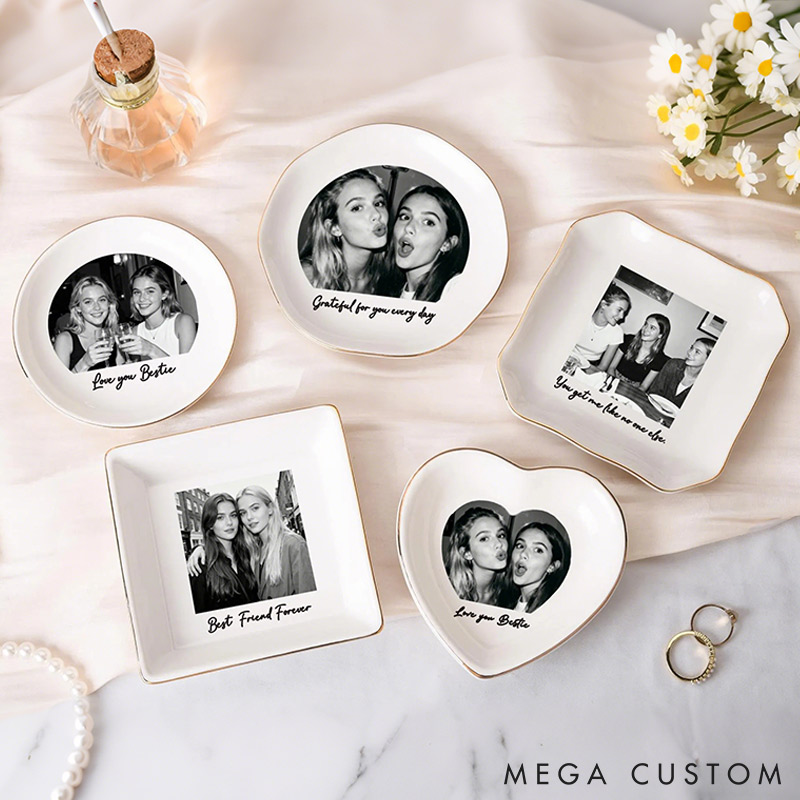 Personalized Bestie Photo Ceramic Trinket Jewelry Dish Custom Photo Galentine Gift for Bastie Valentine Gift for Friendship
