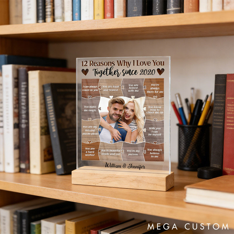 Personalized 12 Reasons Why I Love You Acrylic Plaque Custom Photo  Acrylic Plaque for Couple Anniversary Gift for Husband Wife Boyfriend Girlfriend