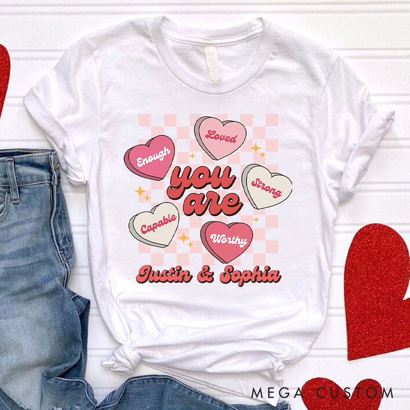 Personalized Couple Valentines Heart with Words Matching T-Shirt Valentine's Day Classic T-Shirt for Husband Wife Boyfriend Girlfriend Gift