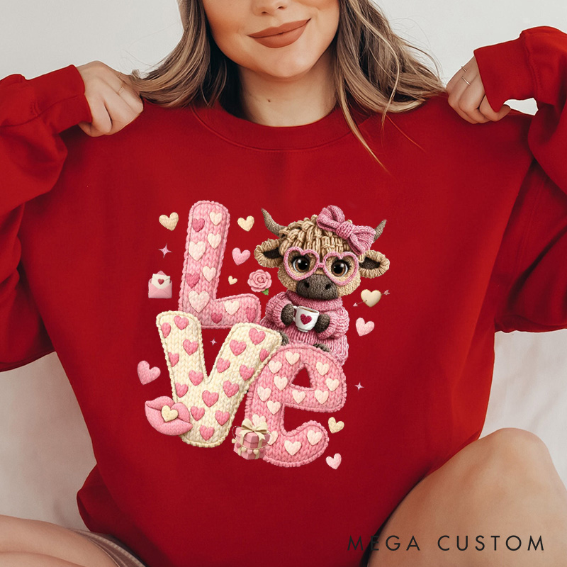 Personalized Girlfriend Wife Fur Thread Cow Valentine's Day Sweatshirt Custom LOVE Cow Sweatshirt Anniversary Valentine's Day Gift for Him Her