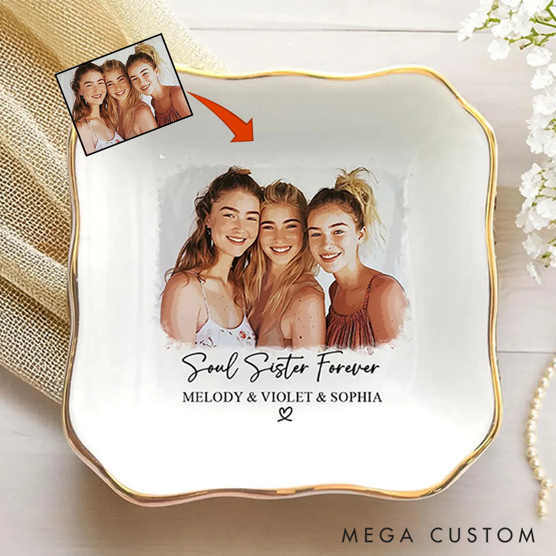 Personalized Bestie Photo Ceramic Trinket Jewelry Dish Custom Photo and Names Galentine Gift for Bastie Valentine Gift for Friendship